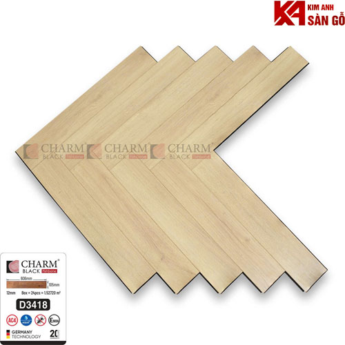 Sàn Gỗ Xương Cá 12mm Charm Cốt Đen D3418